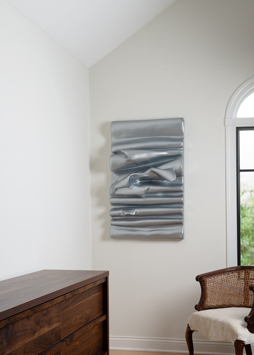 abstract Wall sculpture, metalic finish , silver, textured wall piece