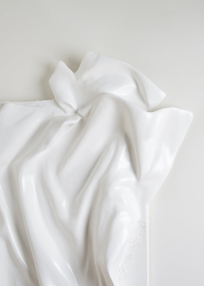 abstract wall sculpture, plaster, off white finish, 3d art piece