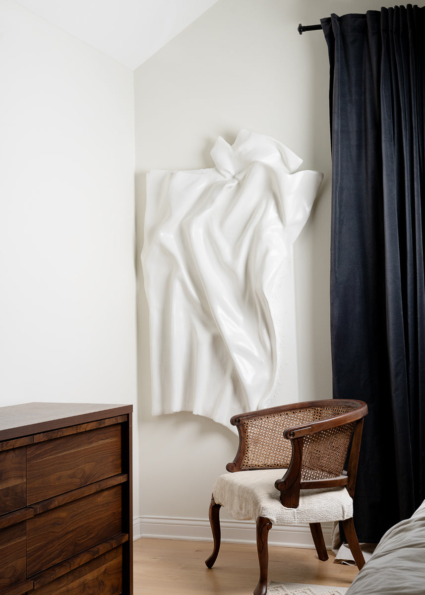 abstract wall sculpture, plaster, off white finish, 3d art piece