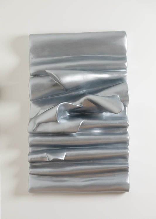 abstract Wall sculpture, metalic finish , silver, textured wall piece